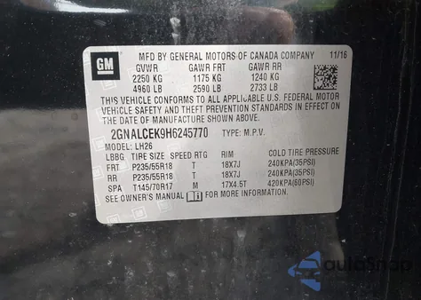 2017 Chevrolet Equinox Lt from USA, damaged, VIN 2GNALCEK9H6245770